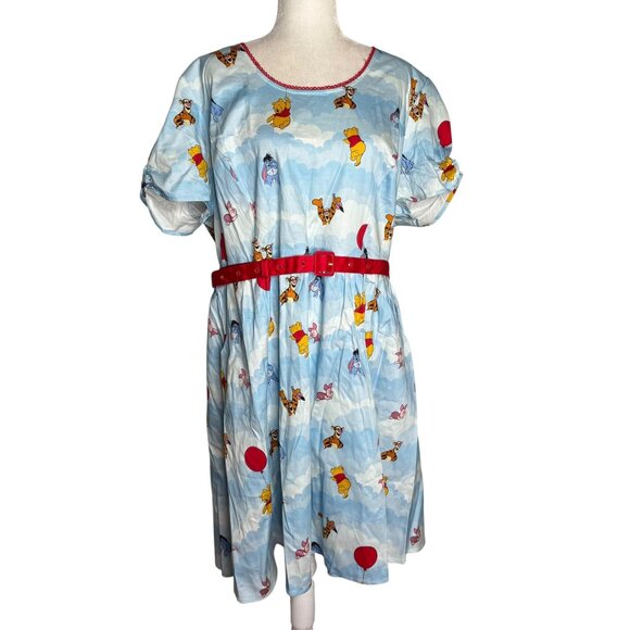 Disney Winnie The Pooh Loungefly Stitch Shoppe Dress Size 3XL Blue Belted Zipper - Picture 1 of 11